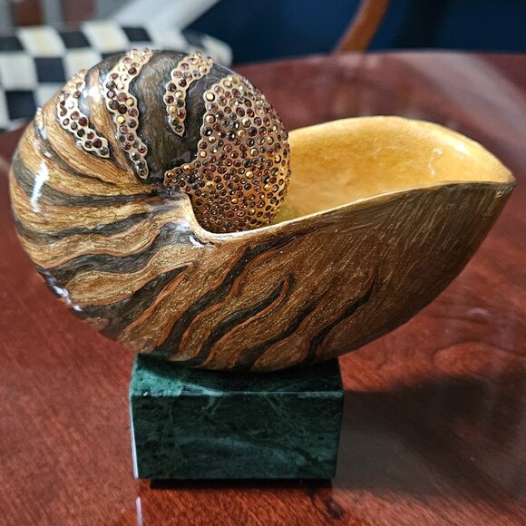 RARE JAY STRONGWATER KAY NAUTILUS SHELL GROTTO CRYSTAL ENAMEL FIGURINE OBJET - Picture 1 of 12